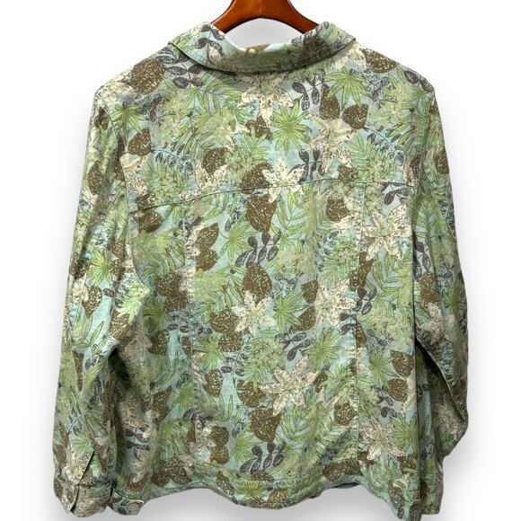 Charter Club 100% Linen Jacket Size 2X Floral Print Mother Of Pearl Buttons - Picture 7 of 10